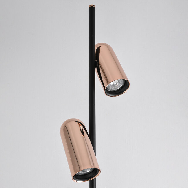 Lampadaire noir Kisho avec 2 spots - détails dorés