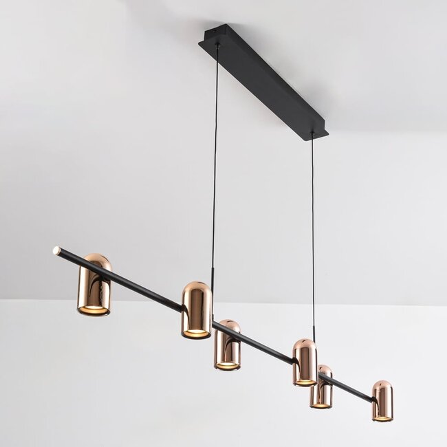 Suspension Kyo 6 lumières en noir et doré