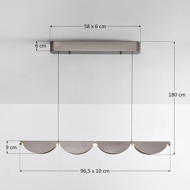 Suspension design Mirai à intensité variable - gris brossé avec LED intégrée