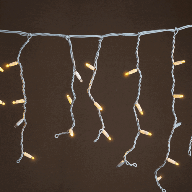 Guirlande stalactite connectable | à partir de 3 mètres | 114 LEDs | blanc chaud avec scintillement | câble blanc | caoutchouc