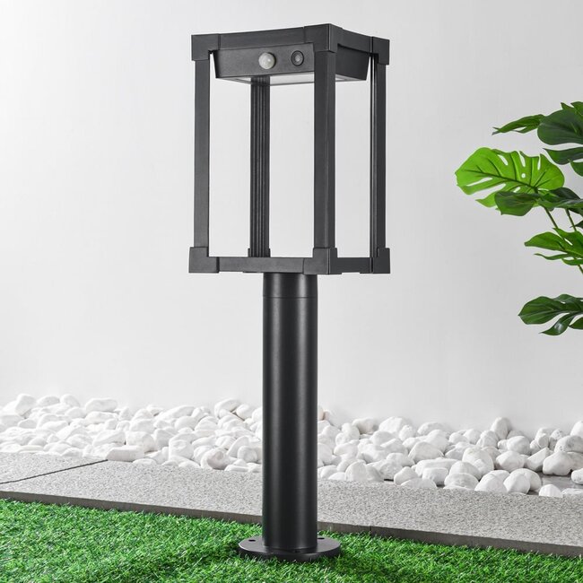 Lampe d'extérieur solaire sur pied Janita noire avec détecteur, LED intégrée