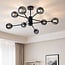 Plafonnier Idaho 8 lumières - noir avec globes en verre fumé