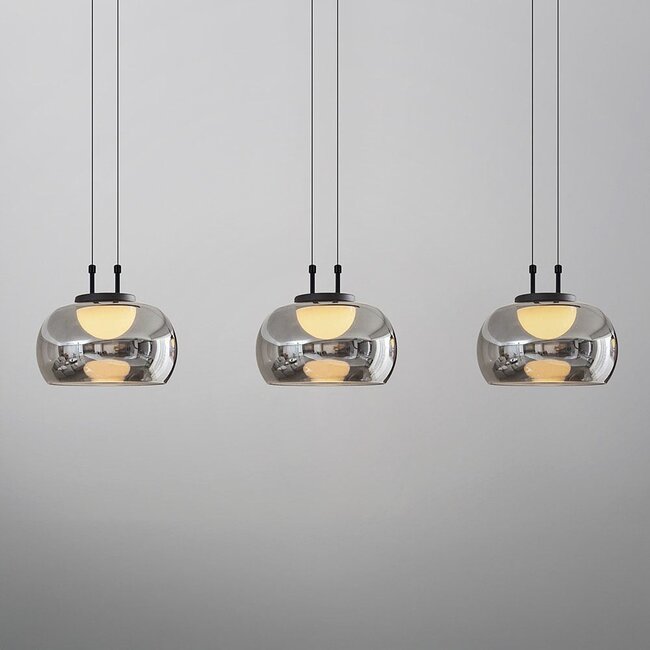 Suspension Gujo 3 lumières à intensité variable - verre fumé et noir