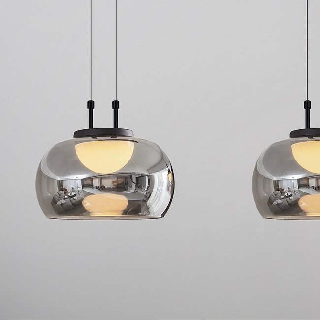 Suspension Gujo 3 lumières à intensité variable - verre fumé et noir