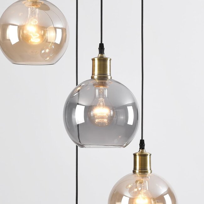 Suspension Livia 4 lumières en verre fumé et cognac