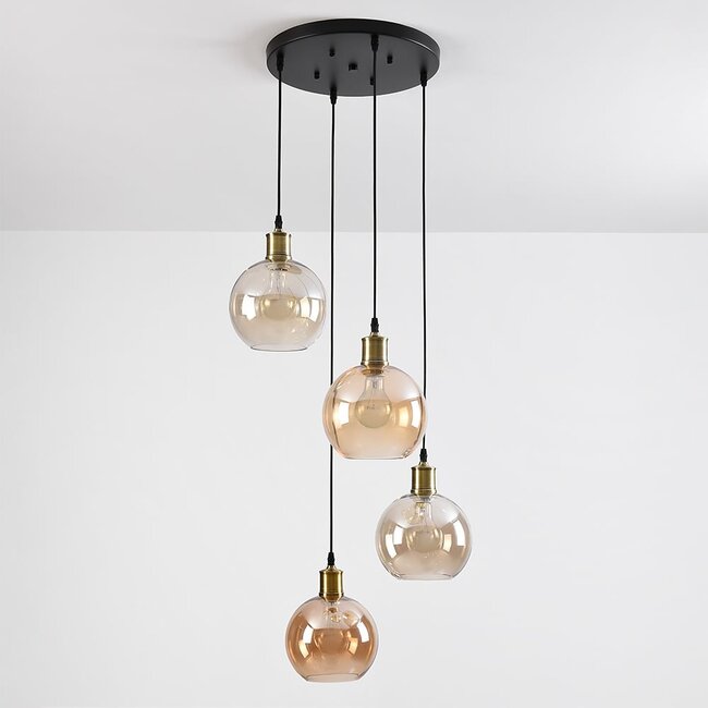 Suspension 4 lumières avec verre Cognac et ambré - Livia