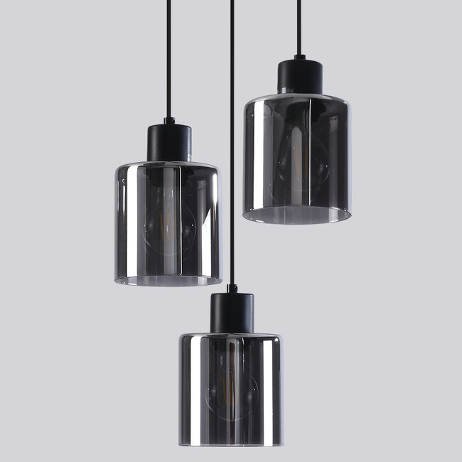 Suspension design 3 lumières Pella - verre fumé