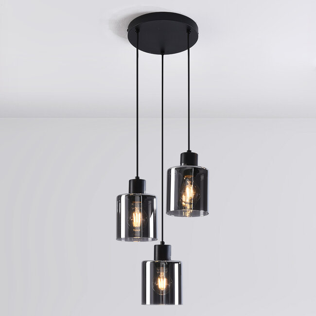 Suspension design 3 lumières Pella - verre fumé