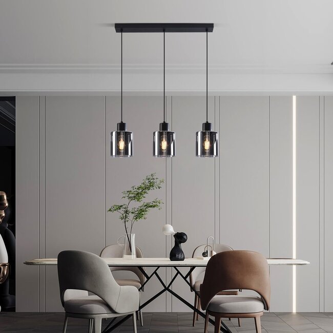 Suspension noire 3 lumières en verre fumé - Palaio