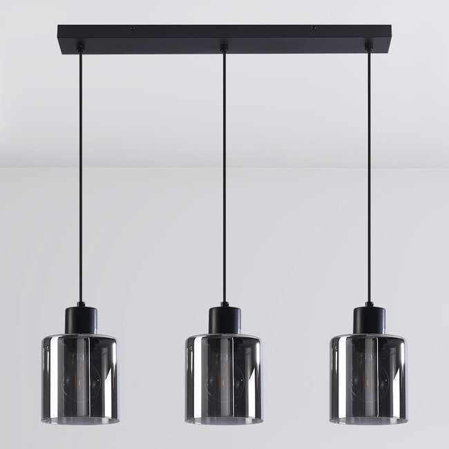 Suspension Palaio 3 lumières en verre fumé - noir