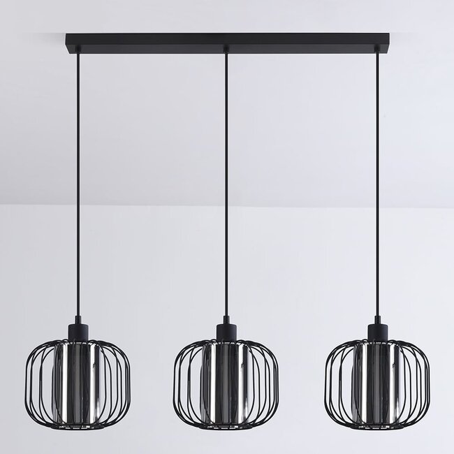 Suspension Dilan 3 lumières en verre fumé - barreaux en métal