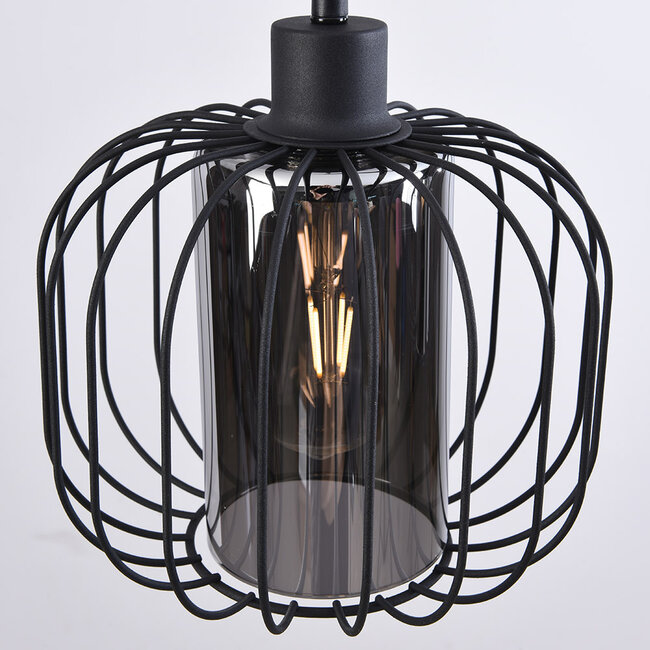 Lampe suspendue Dilan avec verre fumé, 3-lumières - noir