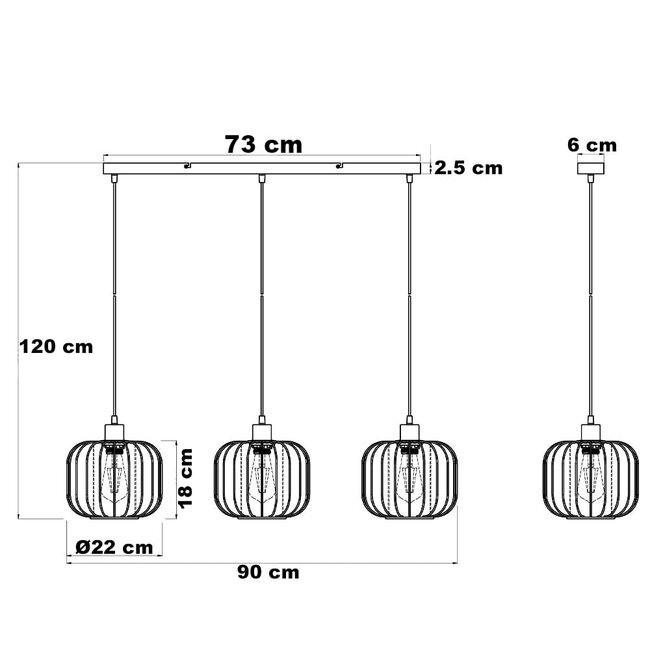 Lampe suspendue Dilan avec verre fumé, 3-lumières - noir
