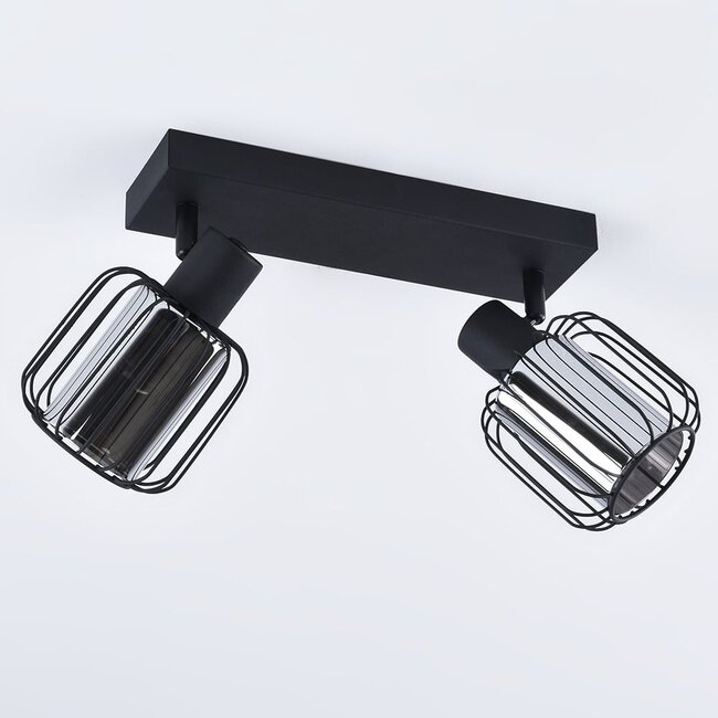 Plafonnier en verre fumé avec spots orientables, 2 lumières - Dua