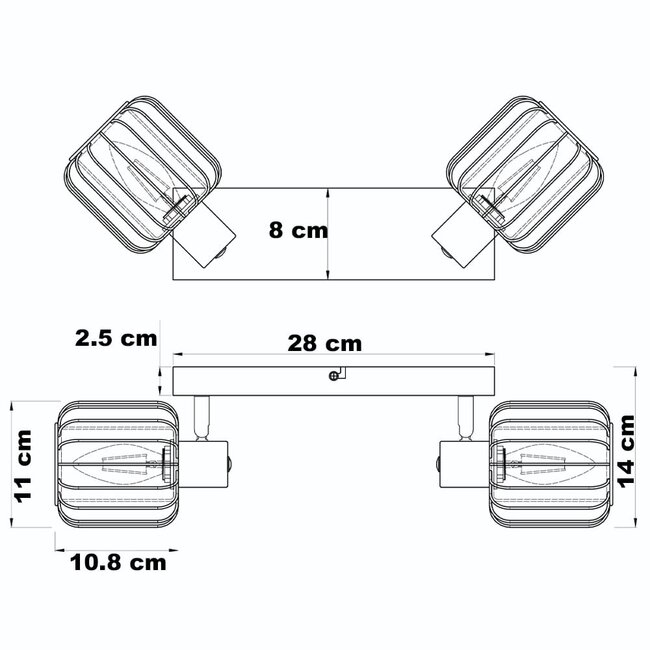 Plafonnier en verre fumé avec spots orientables, 2 lumières - Dua