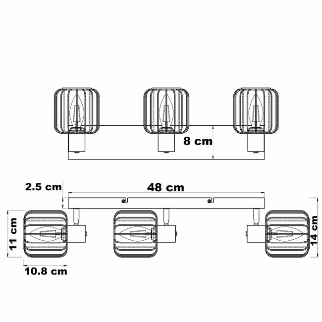 Plafonnier à 3 lumières avec verre fumé et spots orientables - Diya
