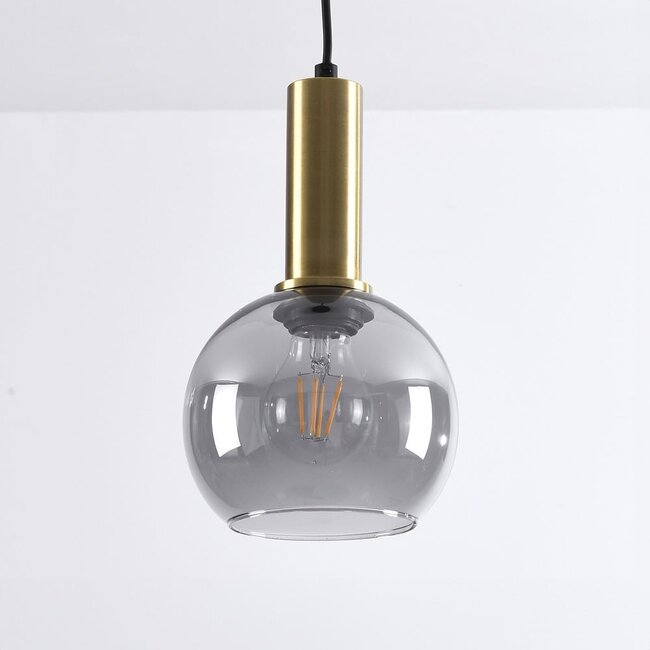 Suspension Inara en verre fumé - doré, abat-jour rond