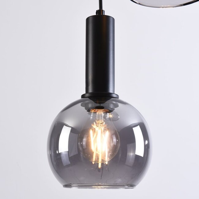 Lampe suspendue noire avec verre fumé, 3 lumières - Imme