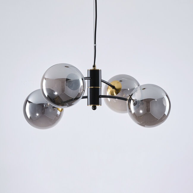 Lampe suspendue Firenze avec verre fumé, 4 lumières - noir
