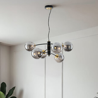 Lampe pendante Murano en verre fumé, 6 lumières