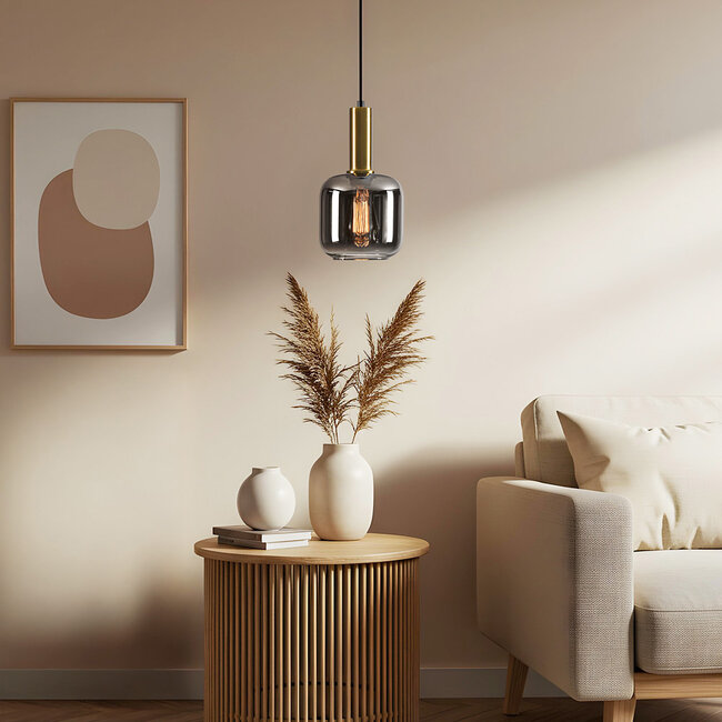 Lampe suspendue moderne noir et or avec verre fumé - Appeso