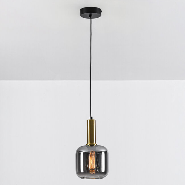 Suspension 1 lumière Appeso - noir, doré et verre fumé