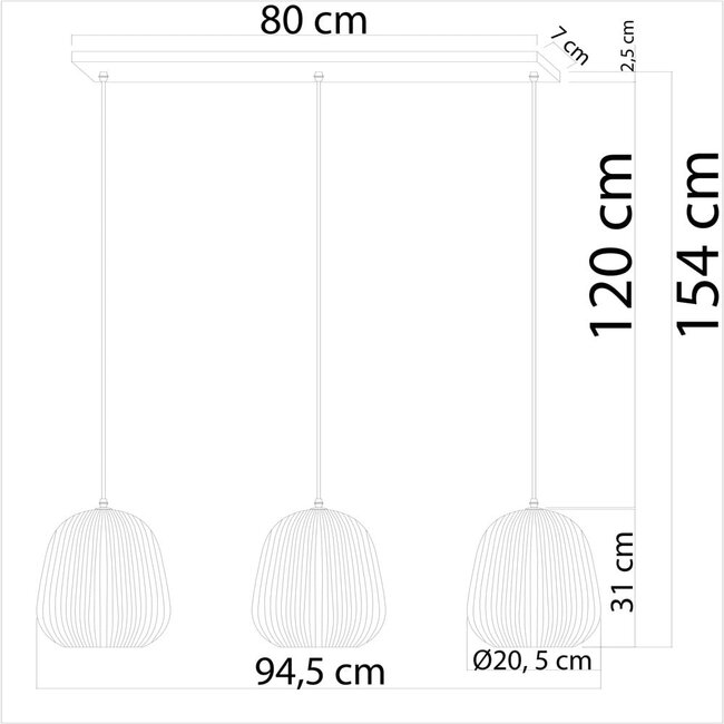 Suspension en verre strié, 3 lumières - Elisa