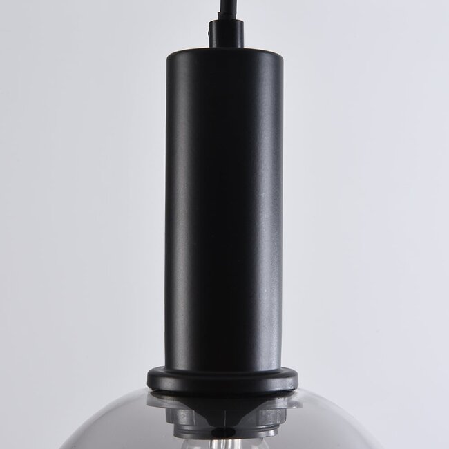 Lampe suspendue noire Imke avec verre fumé, 4 lumières