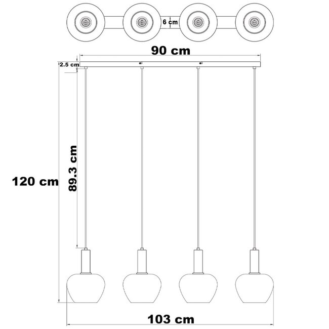 Suspension 4 lumières Ilvy en verre fumé en forme de pomme - noir