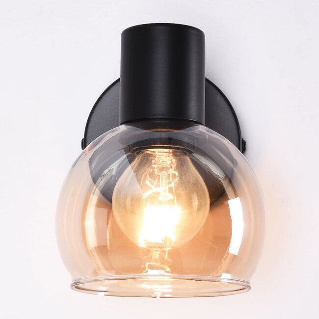 Spot mural noir avec verre ambré - Pilou