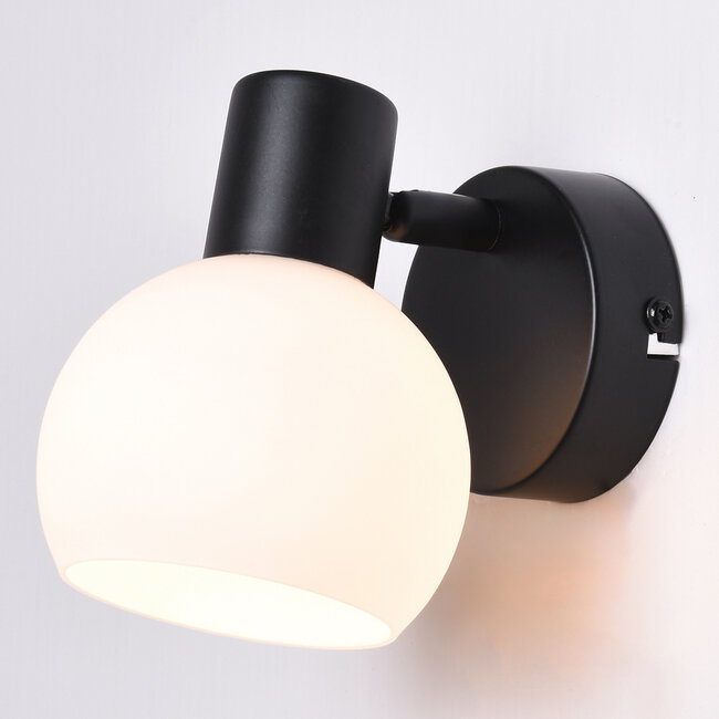 Spot mural noir avec verre blanc laiteux - Pilou
