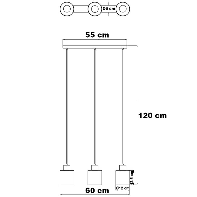 Suspension noire 3 lumières en verre ambré - Palaio