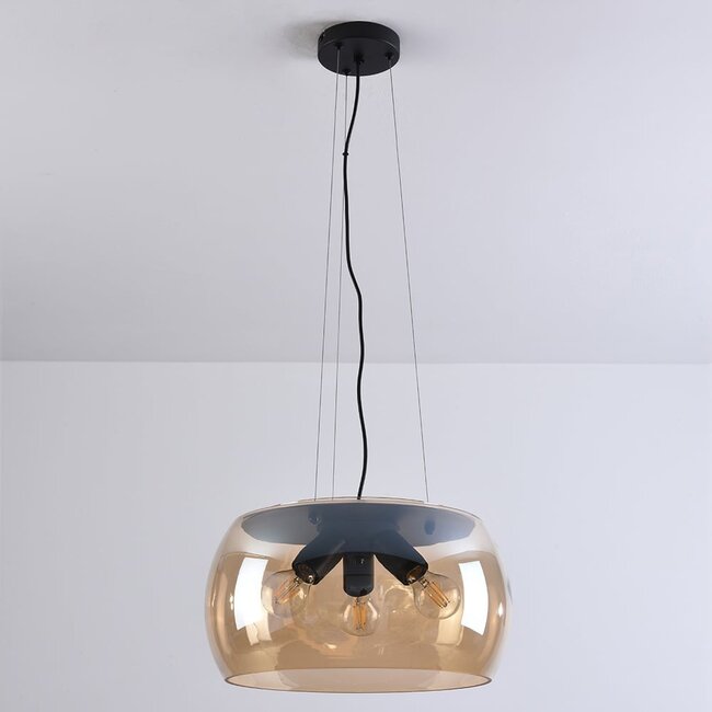 Suspension Serres 3 lumières en verre ambré - noir