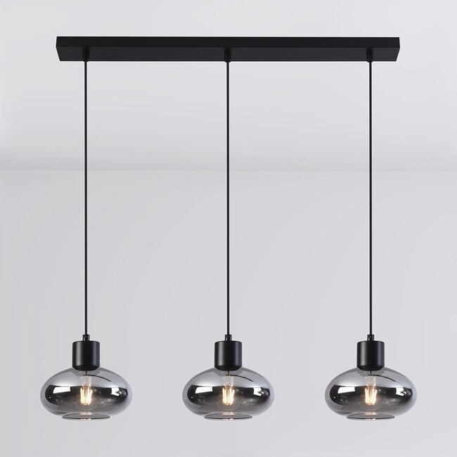 Suspension Vere 3 lumières en verre fumé - noir