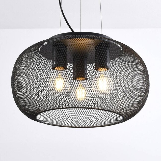 Suspension industrielle Cerise 3 lumières - métal noir avec abat-jour perforé
