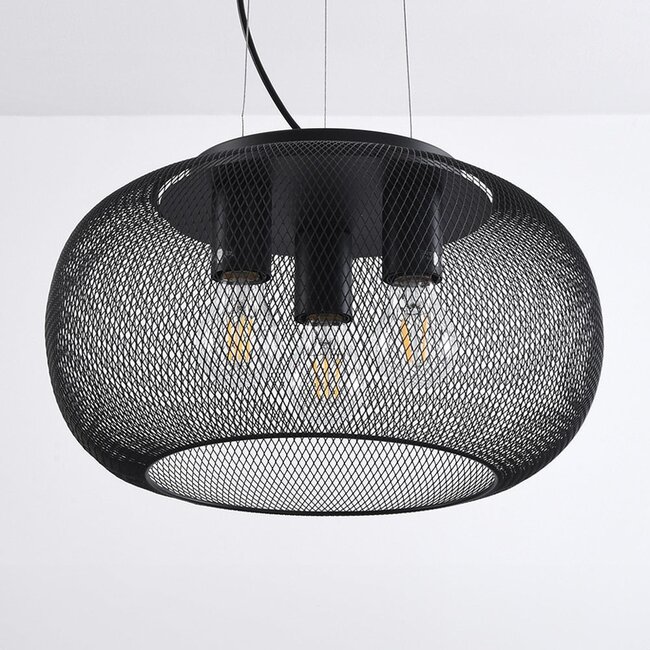 Lampe suspendue industrielle noire, 3 lumières - Cerise