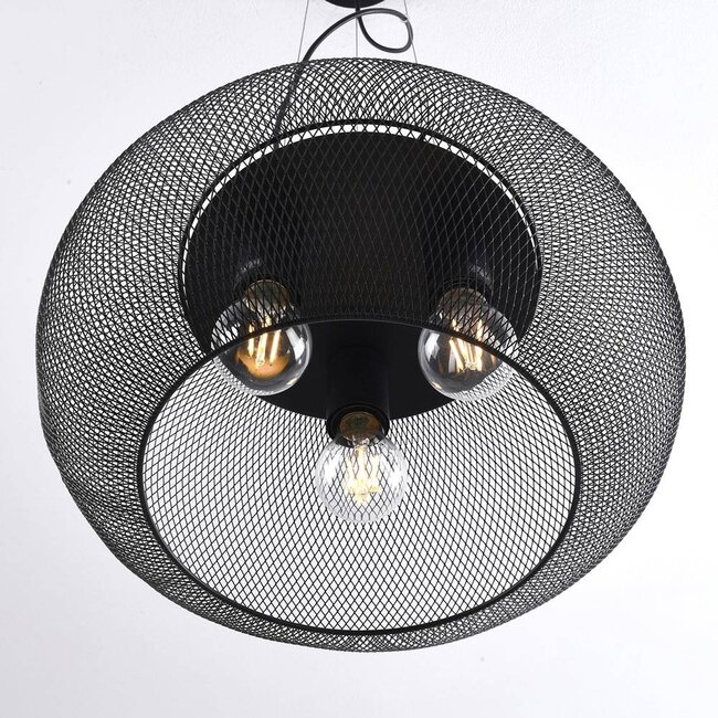 Suspension industrielle Cerise 3 lumières - métal noir avec abat-jour perforé