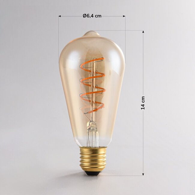 Ampoule filament LED dimmable, spirale verticale 4 watts, verre ambré, 60 mm