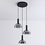 Lampe suspendue noire avec verre fumé, 3-lumières - Fares
