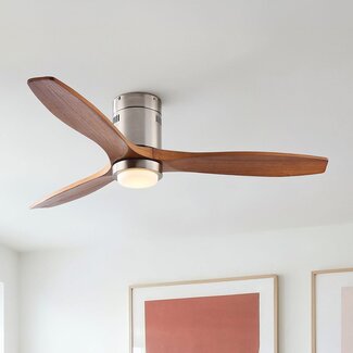 Ventilateur de plafond Linnu - nickel satiné avec pales en érable et LED dimmable