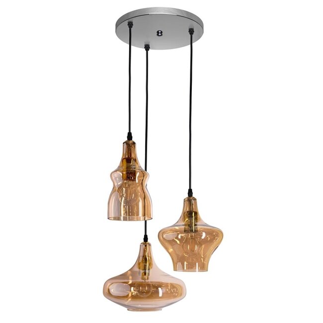 Seconde chance : Suspension industrielle 3 lumières Trinidad en verre ambré