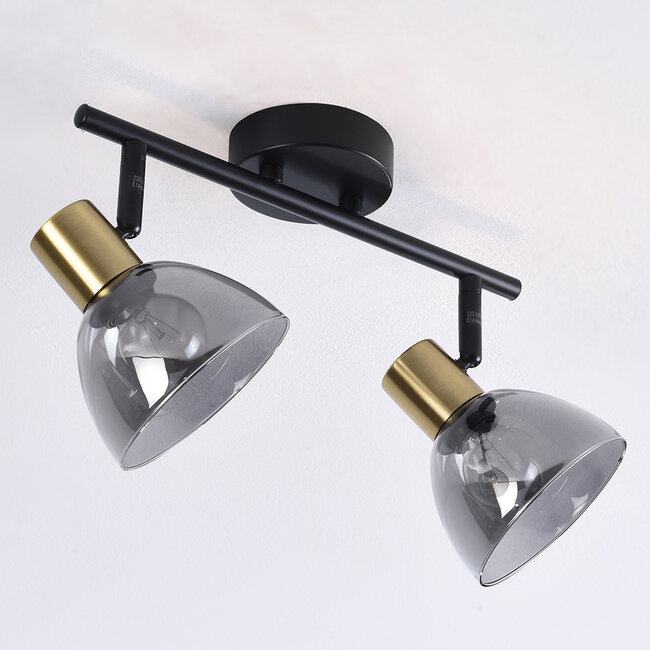 Plafonnier noir avec laiton doré, 2 lampes - Kaio