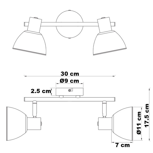 Plafonnier noir avec laiton doré, 2 lampes - Kaio