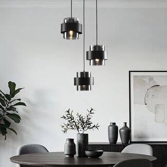 Suspension Fynna 3 lumières en verre fumé - noir en escalier