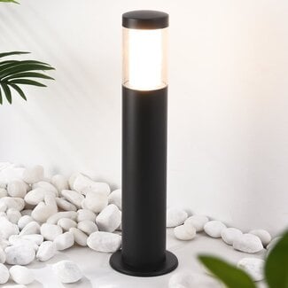 Lampe d'extérieur sur pied Leandre noire à abat-jour blanc opalin- 44 cm