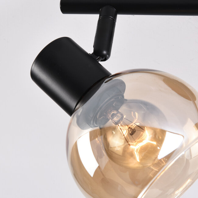 Plafonnier noir Phiene avec 2 spots en verre ambré orientables