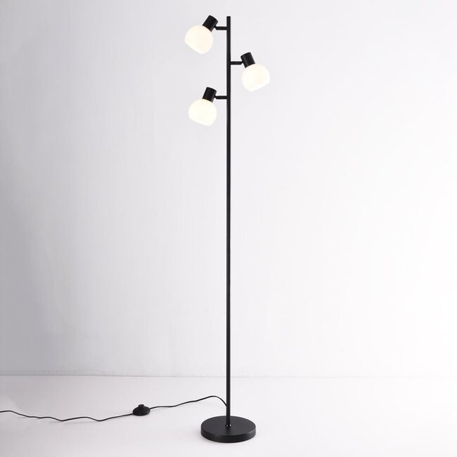 Lampadaire 3 lumières Pieta noir en verre blanc laiteux - orientable