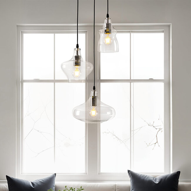 Lampe suspendue design Trinidad avec verre transparent, 3 lumières