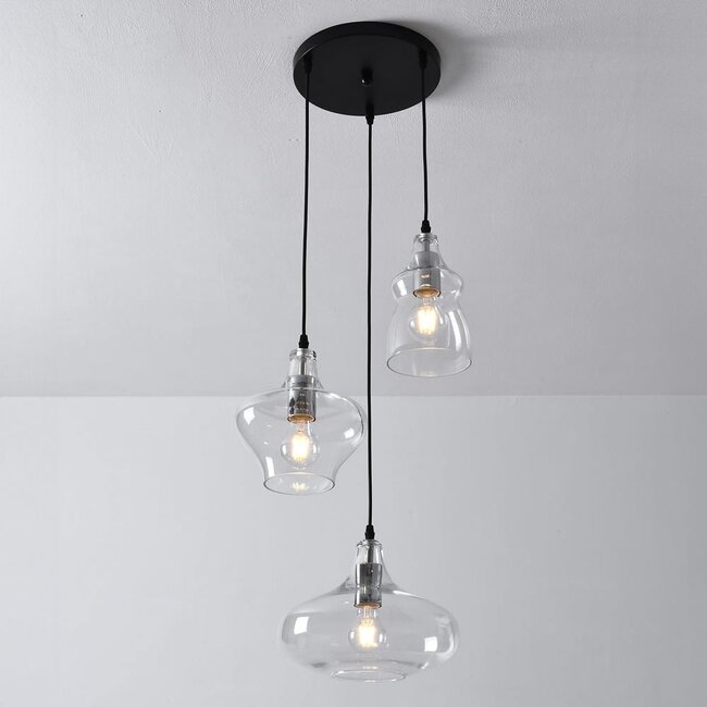 Lampe suspendue design Trinidad avec verre transparent, 3 lumières
