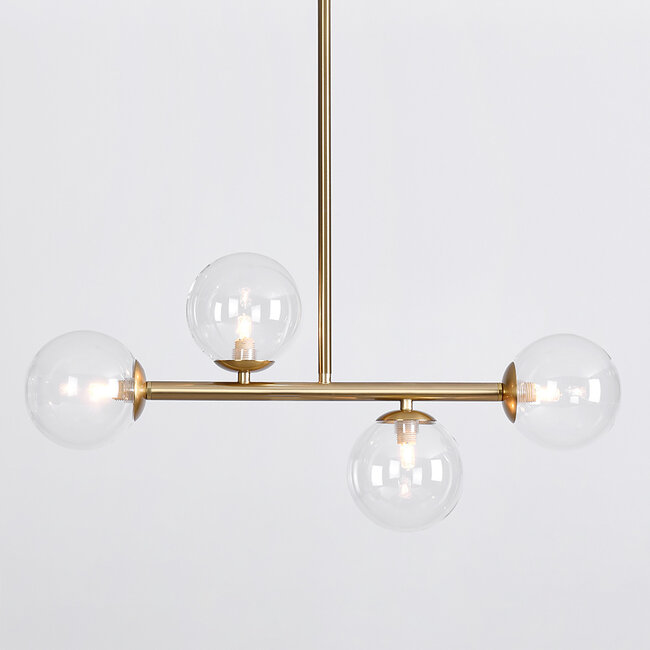 Lampe suspendue Asun avec cadre en or et sphères en verre transparent